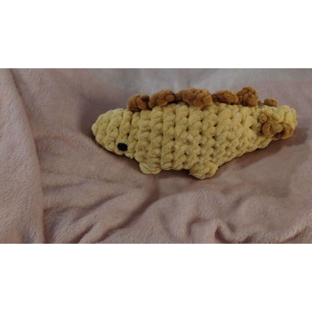 Handmade Crocheted Yellow Dinosaur Stuffed Animal Plush w/ Brown Back Spikes
